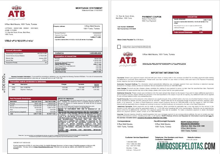 Extrato de hipoteca do banco ATB da Tunísia em formatos Word e PDF 1 2 amostra